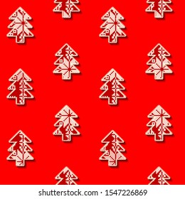 Seamless background pattern. Christmas pattern with christmas trees in cut out style. Vector image