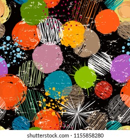 seamless background pattern, with circles anddots, strokes and splashes, vector art