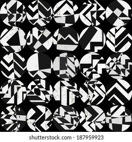 seamless background pattern, with circles, black and white, grungy