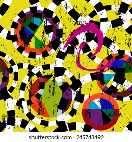 seamless background pattern, with circles, black and white, with strokes and splashes