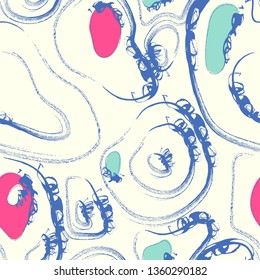 Seamless background pattern, with circles, paint strokes and splashes