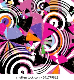 seamless background pattern, with circles, paint strokes and splashes, grungy