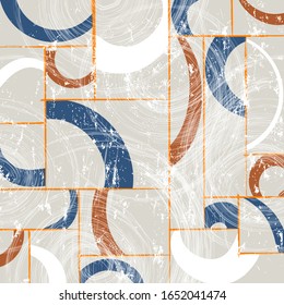 seamless background pattern, with circles, squares, strokes and splashes, grungy