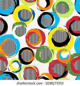 seamless background pattern, with circles, stripes, strokes and splashes