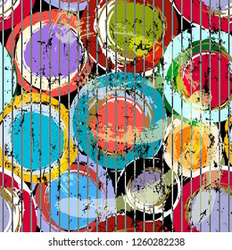 seamless background pattern, with circles, stripes, paint strokes and splashes