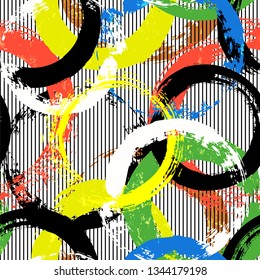 seamless background pattern, with circles, stripes, paint strokes and splashes