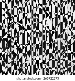 seamless background pattern, with circles and stripes, black and white, grungy