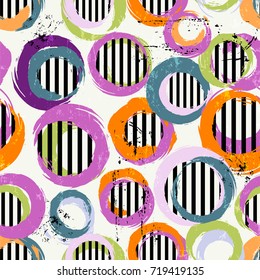 seamless background pattern, with circles, stripes, strokes and splashes