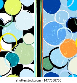 seamless background pattern, with circles, strokes and splashes, black and white