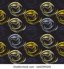 Seamless background pattern, with circles and strokes. Watercolor texture. Aquarelle spots with ink circles hand drawn with dry brush. Watercolor