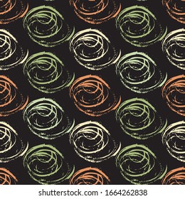 Seamless background pattern, with circles and strokes. Watercolor texture. Watercolor pattern with multicolored circles isolated on black background. Watercolor