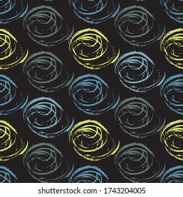 Seamless background pattern, with circles and strokes. Watercolor texture. Aquarelle spots with ink circles hand drawn with dry brush. Watercolor