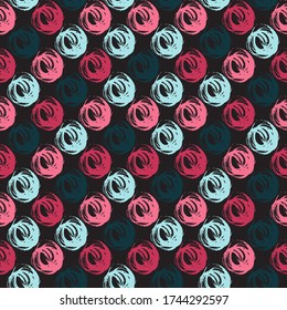 Seamless background pattern, with circles and strokes. Watercolor texture. Aquarelle spots with ink circles hand drawn with dry brush. Seamless pattern.