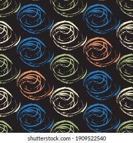 Seamless background pattern, with circles and strokes. Watercolor texture. Aquarelle spots with ink circles hand drawn with dry brush. Seamless pattern.