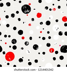 seamless background pattern, with circles/dots, strokes and splashes, black and white