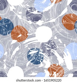 seamless background pattern, with circles/dots, strokes and splashes, grungy