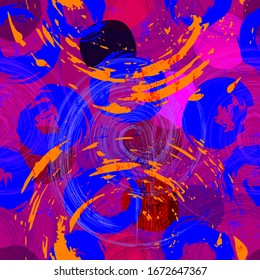 seamless background pattern, with circles/dots, strokes and splashes, grungy