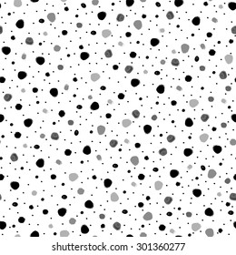 seamless background pattern, with circles/dots and strokes, black and white, grungy