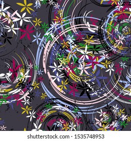 seamless background pattern, with circles/oval, paint strokes and splashes, grungy