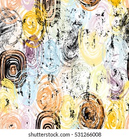 seamless background pattern, with circles/oval, strokes and splashes, grungy
