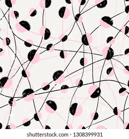 seamless background pattern, with circles/semicircles, lines, paint strokes and splashes