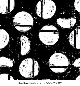seamless background pattern, with circles/semicircles, paint strokes and splashes, black and white