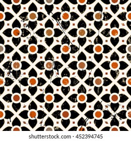 seamless background pattern, with circles/squares, strokes and splashes, retro/vintage style