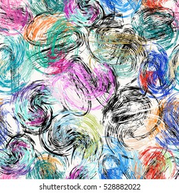seamless background pattern, with circles/wave, strokes and splashes, grungy