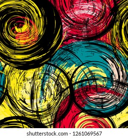 seamless background pattern, with circles/waves, strokes and splashes, grungy