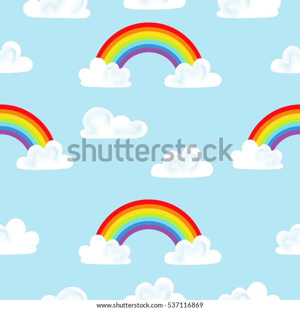Seamless Background Pattern Clouds Rainbow Childrens Stock Vector ...
