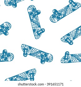 Seamless background with a pattern of colored skateboard.Vector illustration
