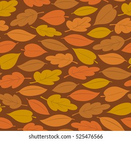 Seamless background pattern of colorful autumn or fall leaves, vector illustration