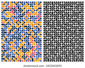 Patrón de fondo inexorable con líneas orgánicas coloridas y negras aisladas en el fondo. Resumen del elemento de textura de blob minimalista. Ilustración vectorial geométrica