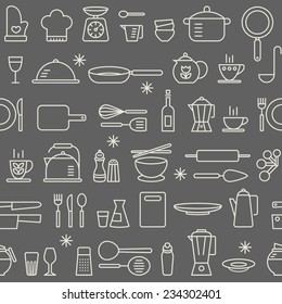 Seamless background pattern of Cooking Kitchen utensil icons set