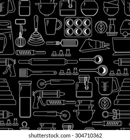 Seamless background pattern of Cooking Kitchen utensil icons set