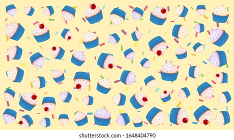 Patrón de fondo sin problemas con ilustración de cupcakes