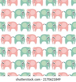 Seamless background pattern with cute blue and pink baby elephant
