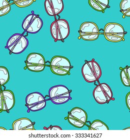 Seamless background with a pattern of cute cartoon round glasses