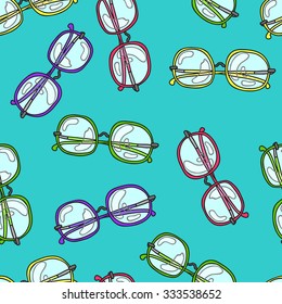 Seamless background with a pattern of cute cartoon round glasses