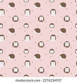 Seamless background pattern with cute hedgehog
