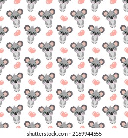 Seamless background pattern with cute koala and hearts