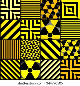 Seamless background pattern. Danger geometric black and yellow pattern.