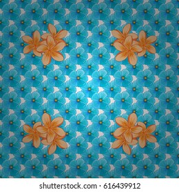 Seamless background pattern with decorative plumeria flowers and leaves on a white background. Vector illustration.