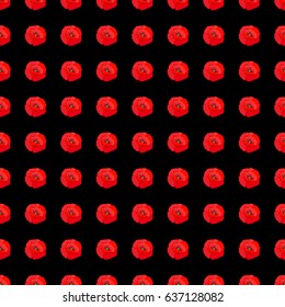 Seamless background pattern with decorative poppy flowers and leaves on a black background. Vector illustration.