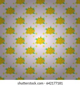 Seamless background pattern with decorative primrose flowers and leaves on a beige background. Vector illustration.