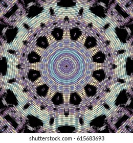 Seamless background pattern. Decorative round mosaic pattern on black background.
