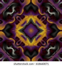 Seamless background pattern. Decorative symmetric mosaic pattern on black background.