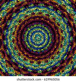 Seamless background pattern. Decorative symmetric mosaic pattern on black background.