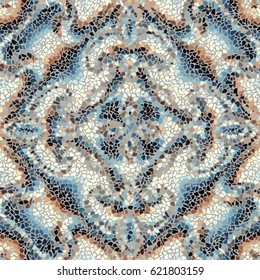 Seamless background pattern. Decorative symmetric mosaic pattern on light gray background.