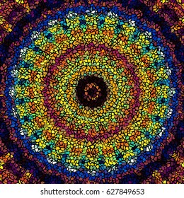 Seamless background pattern. Decorative symmetric mosaic pattern on black background.